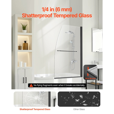 VEVOR Πόρτα ντους μπανιέρας χωρίς πλαίσιο 34 in. Π x 55 ίντσες. Υ 180° Περιστρεφόμενη πόρτα