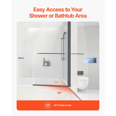 VEVOR Πόρτα ντους μπανιέρας χωρίς πλαίσιο 34 in. Π x 55 ίντσες. Υ 180° Περιστρεφόμενη πόρτα