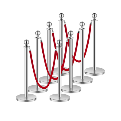 VEVOR 8 τμχ Ασημί Stanchion Post 4 Red Velvet Ropes Sand Injection Hollow Base