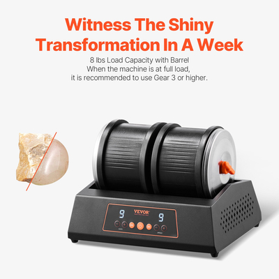 Rock Tumbler Machine 8 lbs Rock Polishing Kit 9 Speed ​​Timer 9-day Dual Barrels