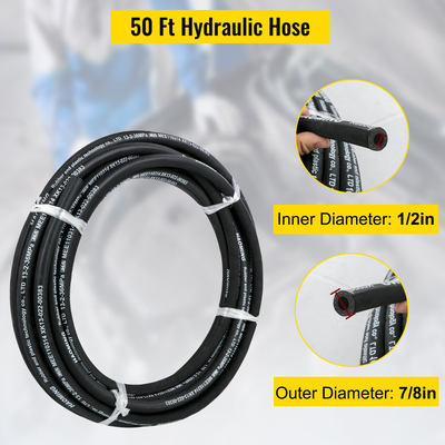 VEVOR Hydrulic Hose 1/2&quot; Hydraulic Oil Hoses 50 Feet 5000 PSI Maximum Pressure