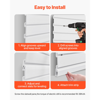 VEVOR 8 x 4 ft Επένδυση τοίχου από PVC Λευκή πλάκα γκαράζ με αξεσουάρ