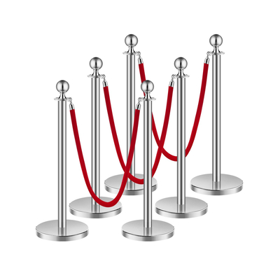 VEVOR 6 τμχ Silver Stanchion Post 3 Red Velvet Ropes Sand Injection Hollow Base