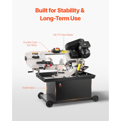 VEVOR Metal Horizontal Band Saw 7 x 8,25 in 1,1 kW Variable Speed ​​Saw 220V