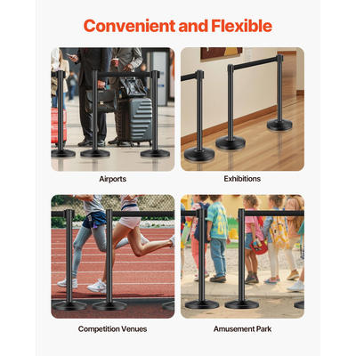 VEVOR 4 τμχ Stanchion Post με 4 ανασυρόμενες ζώνες &amp; κούφια βάση έγχυσης άμμου