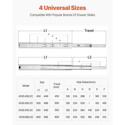 VEVOR Ντουλάπι συρταριού Slides Πλαϊνή βάση 22 ιντσών 10 ζεύγη Αντικατάσταση φορτίου 100 LB