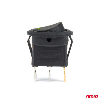 ΔΙΑΚΟΠΤΗΣ 12V ON/OFF ΣΤΡΟΓΓΥΛΟΣ ΜΕ 3 ΕΠΑΦΕΣ ΠΡΑΣΙΝΟΣ LED  AMIO - 1 τεμ.