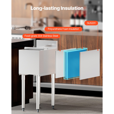 Επαγγελματικός κάδος πάγου VEVOR 28 L Κάδος πάγου κάτω από τη ράβδο με συρόμενες θήκες για μπουκάλια