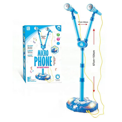 Παιδικό μικρόφωνο καραόκε διπλό με σταντ - 8801-L - 922277 - Blue