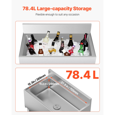 Επαγγελματικός Κάδος Πάγου VEVOR 78,4 L Κάδος πάγου κάτω από τη ράβδο με συρόμενο καπάκι για κουζίνες