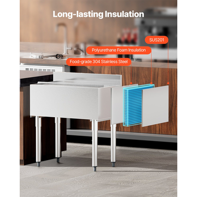 Επαγγελματικός Κάδος Πάγου VEVOR 78,4 L Κάδος πάγου κάτω από τη ράβδο με συρόμενο καπάκι για κουζίνες