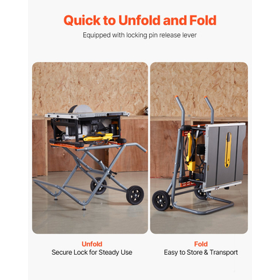 VEVOR φορητό επιτραπέζιο πριόνι βάσης με ρόδες 350 λίβρες Χωρητικότητα φόρτωσης Αναδιπλούμενο σε κύλιση