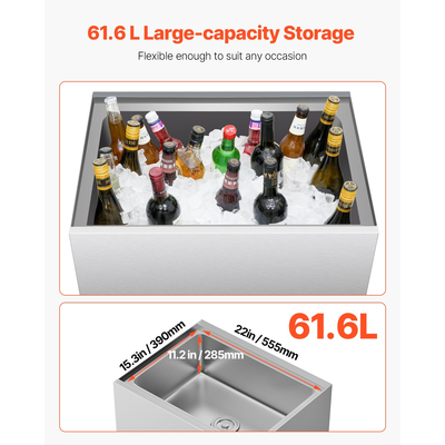 VEVOR Commercial Ice Bin 61,6 L Ice Chance on Wheels with κάτω δίσκος αποθήκευσης