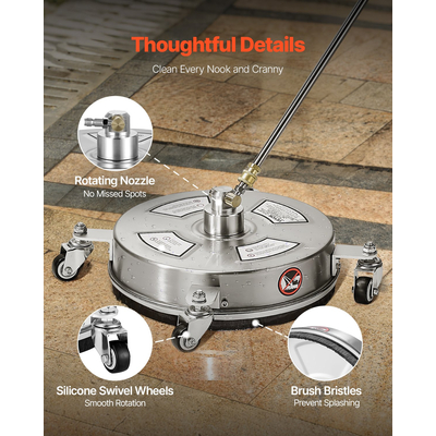 VEVOR 14" Καθαριστικό Επιφανείας Πλυντηρίου Πίεσης 4 Τροχών 4000 Max PSI 2 Extended Wands