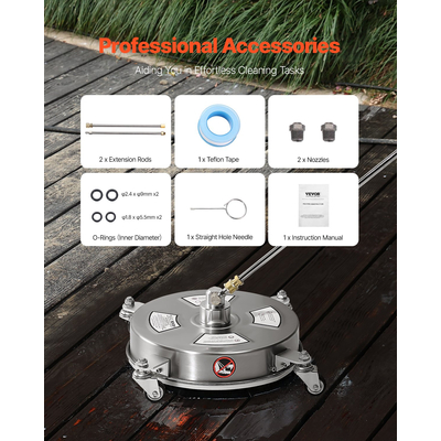 VEVOR 14" Καθαριστικό Επιφανείας Πλυντηρίου Πίεσης 4 Τροχών 4000 Max PSI 2 Extended Wands
