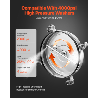 VEVOR 20" Καθαριστικό Επιφάνειας Πλύσης Πίεσης 4 Τροχών Διπλή Λαβή 4000 Max PSI