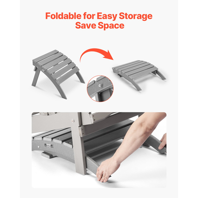 VEVOR Adirondack Ottoman 21,5L x 18,9W x 14,8H Inch HDPE Πτυσσόμενο υποπόδιο Γκρι