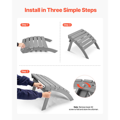 VEVOR Adirondack Ottoman 21,5L x 18,9W x 14,8H Inch HDPE Πτυσσόμενο υποπόδιο Γκρι