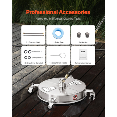 VEVOR 16,5" Καθαριστικό Επιφανειών Πλυντηρίου Πίεσης 4 Τροχών από ανοξείδωτο ατσάλι 4000 Max PSI