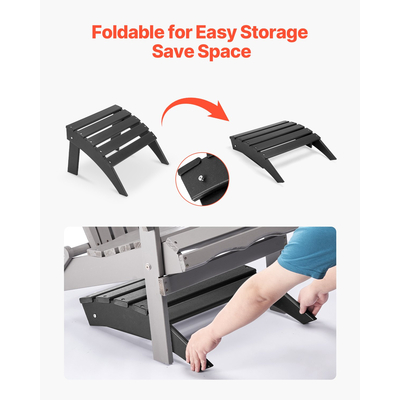 VEVOR Adirondack Ottoman 18,7L x 19,7W x 13H Inch HDPE Πτυσσόμενο υποπόδιο μαύρο