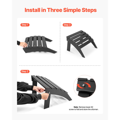 VEVOR Adirondack Ottoman 18,7L x 19,7W x 13H Inch HDPE Πτυσσόμενο υποπόδιο μαύρο