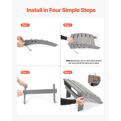 VEVOR Adirondack Ottoman 16,9L x 18,9W x 13H Inch HDPE Πτυσσόμενο υποπόδιο Γκρι