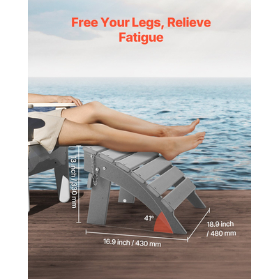 VEVOR Adirondack Ottoman 16,9L x 18,9W x 13H Inch HDPE Πτυσσόμενο υποπόδιο Γκρι