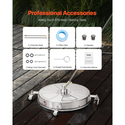 VEVOR 18" Καθαριστικό Επιφανειών Πλυντηρίου Πίεσης 4 Τροχών 4000 Max PSI 2 Extended Wands