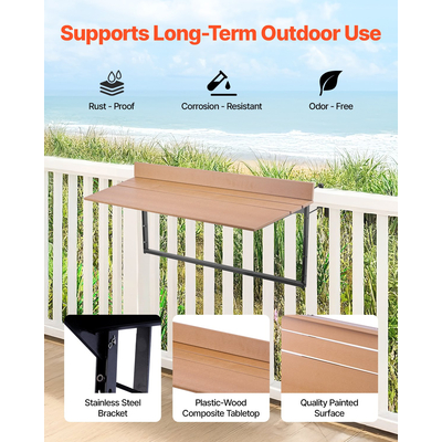VEVOR Κρεμαστό Τραπέζι Μπαλκονιού 15 x 39 σε Ρυθμιζόμενο Τραπέζι Μπαρ με Κάγκελα Βεράντα