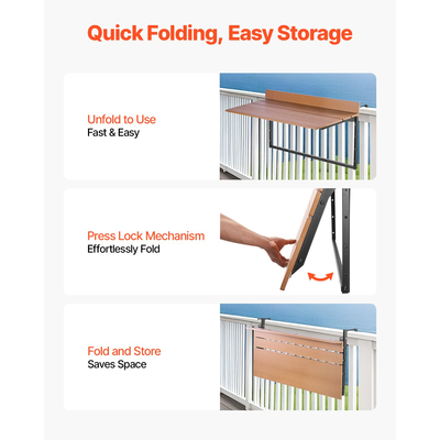 VEVOR Κρεμαστό Τραπέζι Μπαλκονιού 15 x 39 σε Ρυθμιζόμενο Τραπέζι Μπαρ με Κάγκελα Βεράντα