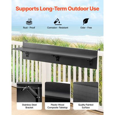 VEVOR Κρεμαστό Τραπέζι Μπαλκόνι 12 x 48 σε Αίθριο Πτυσσόμενο Τραπέζι Μπαρ με Κάγκελα