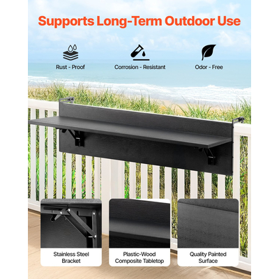VEVOR Κρεμαστό Τραπέζι Μπαλκόνι 12 x 32 σε Αίθριο Πτυσσόμενο Τραπέζι Μπαρ με Κάγκελα