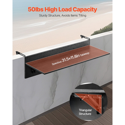 VEVOR Κρεμαστό Τραπέζι Μπαλκόνι 12 x 32 σε Αίθριο Πτυσσόμενο Τραπέζι Μπαρ με Κάγκελα