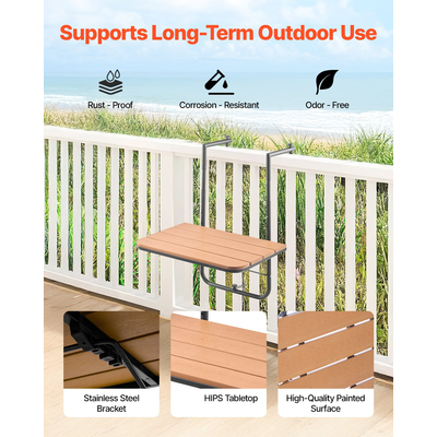VEVOR Κρεμαστό τραπέζι μπαλκονιού 25 x 24 in Patio Railing Bar τραπέζι Ρυθμιζόμενο