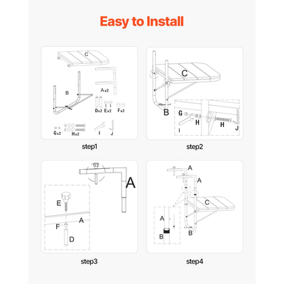 VEVOR Κρεμαστό τραπέζι μπαλκονιού 25 x 24 in Patio Railing Bar τραπέζι Ρυθμιζόμενο