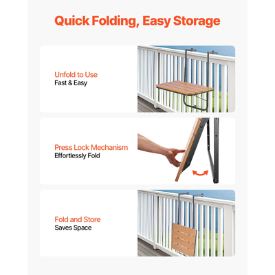 VEVOR Κρεμαστό τραπέζι μπαλκονιού 25 x 24 in Patio Railing Bar τραπέζι Ρυθμιζόμενο