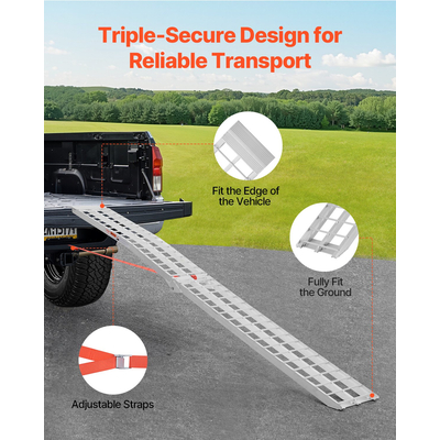 VEVOR 600 lbs Ράμπες αλουμινίου 1 τμχ Ράμπες φόρτωσης βαρέως τύπου με λαβές