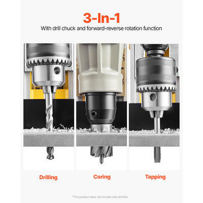 Magnetic Drill 1400W 2878 lbf Magnetic Drill Press 2 in Boring Diameter 6 Bits Yellow