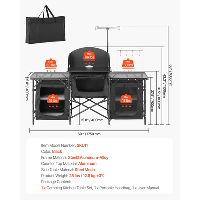 Τραπέζι Κουζίνας Camping VEVOR Φορητά ντουλάπια παρμπρίζ εξωτερικού χώρου μαγειρικής