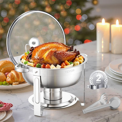 VEVOR 5 Qt 2 Pack Στρογγυλό σετ μπουφέ πιάτων για ταψί πλήρους μεγέθους από ανοξείδωτο χάλυβα