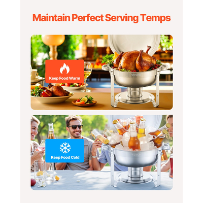 VEVOR 5 Qt 4 Συσκευασία Στρογγυλό σετ μπουφέ πιάτων πλήρους μεγέθους από ανοξείδωτο χάλυβα