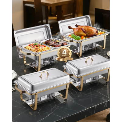 VEVOR 8 Qt 4 Pack Ορθογώνιο σετ μπουφέ πιάτων για ταψί πλήρους μεγέθους και τηγάνια μισού μεγέθους