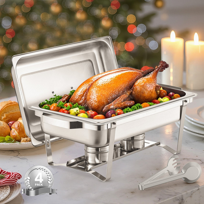 VEVOR 8 Qt 4 Pack Ορθογώνιο σετ μπουφέ πιάτων πλήρους μεγέθους από ανοξείδωτο χάλυβα