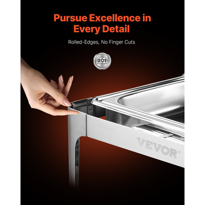 VEVOR 9Qt Rectangle Roll Top Chafing Σετ πιάτων με πλήρους μεγέθους τηγάνι από ανοξείδωτο ατσάλι