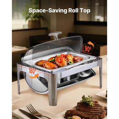 VEVOR 9Qt Rectangle Roll Top Chafing Σετ πιάτων με πλήρους μεγέθους τηγάνι από ανοξείδωτο ατσάλι
