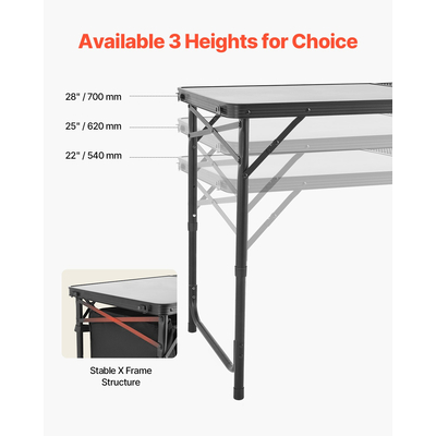 VEVOR Κάμπινγκ Τραπέζι Κουζίνας Πτυσσόμενο Φορητός Ρυθμιζόμενος Αποθηκευτικός Σταθμός Μαγειρέματος