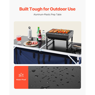 VEVOR Κάμπινγκ Τραπέζι Κουζίνας Πτυσσόμενο Φορητός Σταθμός Μαγειρέματος 3 Ρυθμιζόμενο Ύψος
