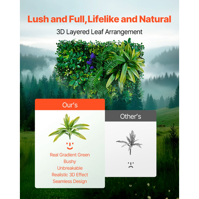 VEVOR Πάνελ τοίχου με τεχνητό γρασίδι 12 ΤΕΜ 20 x 20 ιντσών 3D πράσινο για διακόσμηση