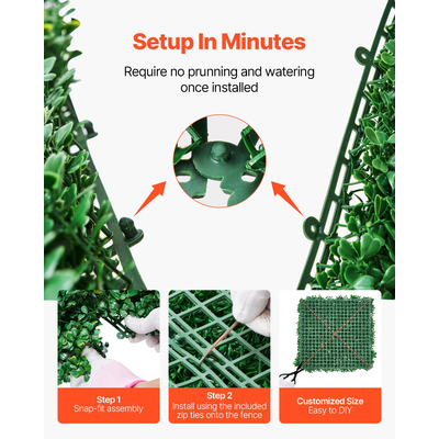 VEVOR Πάνελ τοίχου από τεχνητό γρασίδι 8 τμχ 20 x 20 ιντσών 3D πράσινο για διακόσμηση