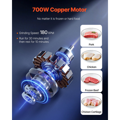 VEVOR Εμπορικός Ηλεκτρικός Μύλος Κρέατος 11 λίβρες/λεπτό Συσκευαστής λουκάνικων